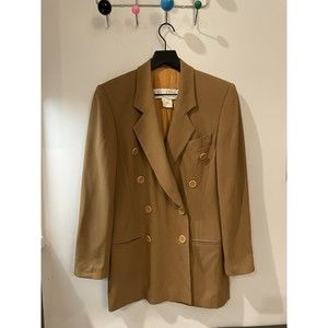 Vtg ESCADA by Margaretha Ley Long Wool Blazer Camel Gold Double-Breasted